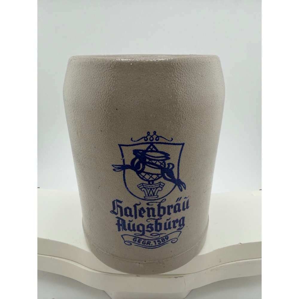 Vintage Hasenbrau Augsburg Gray Blue Salt Glaze German Beer Stein